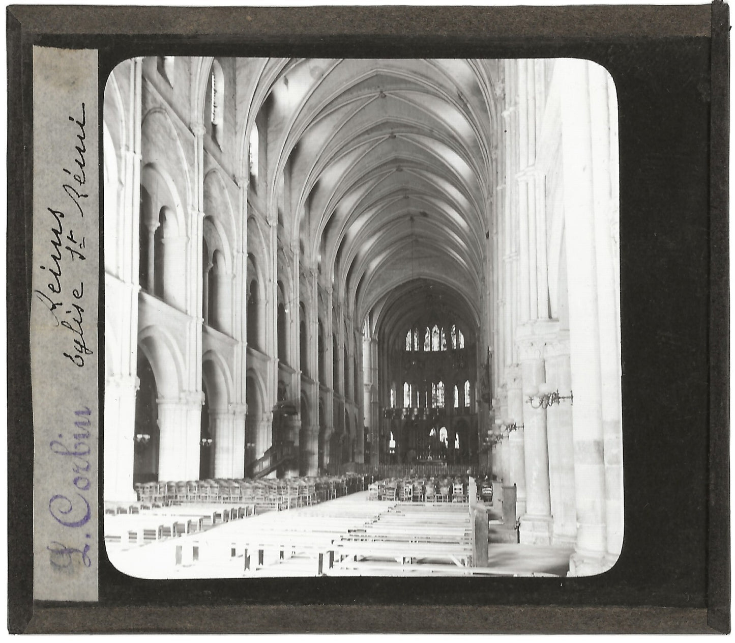Basilique Saint-Remi de Reims, photo plaque de verre, positif 8,5x10 cm