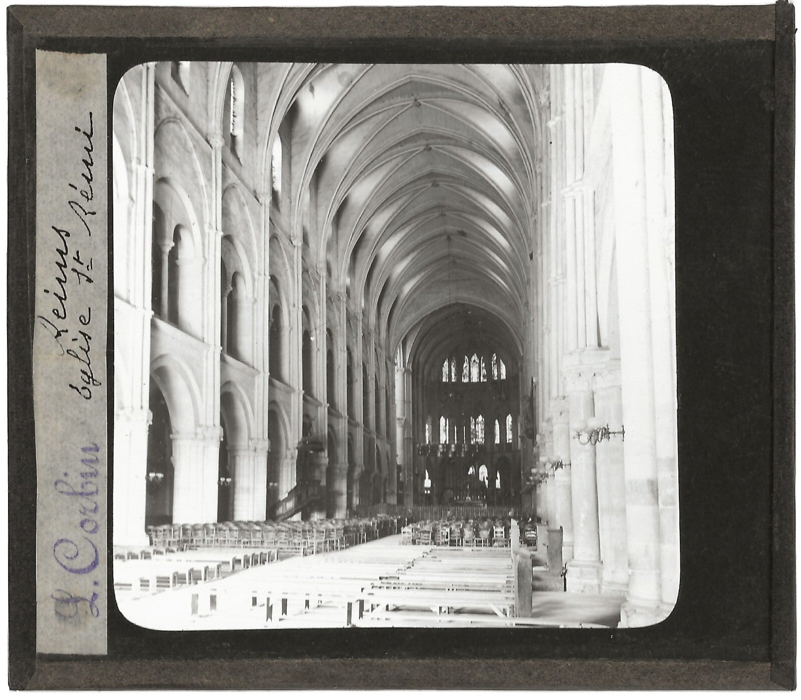 Basilique Saint-Remi de Reims, photo plaque de verre, positif 8,5x10 cm