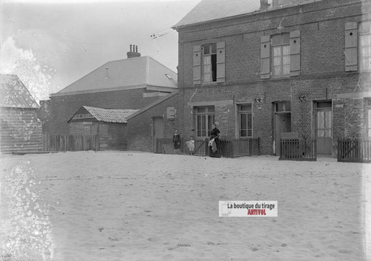 Maisons, plage, Berck-Plage, plaque verre photo ancienne, négatif 9x12 cm