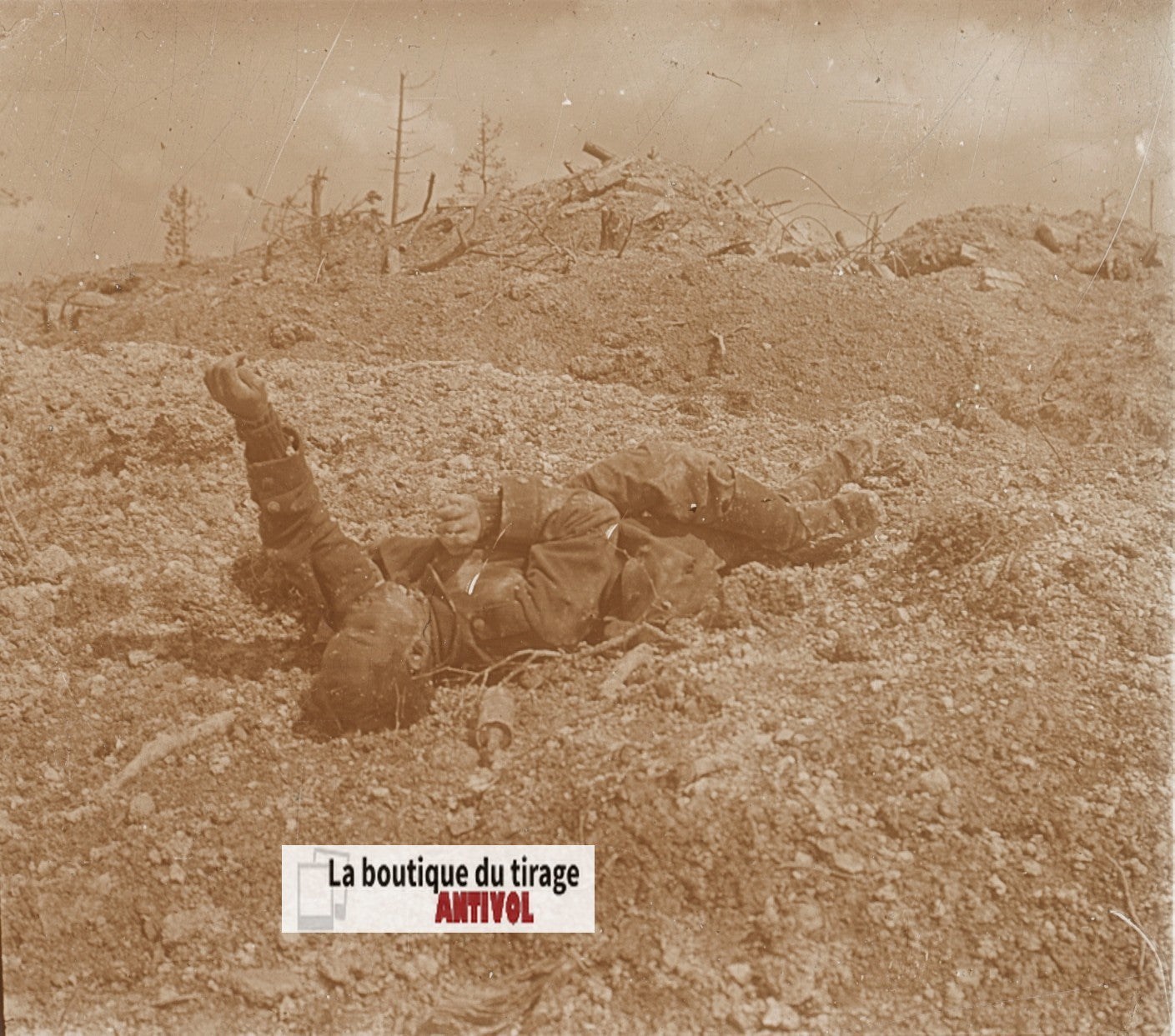 Fleury, grenadier allemand tué, WW1, plaque verre, photo ancienne stéréo 6x13 cm