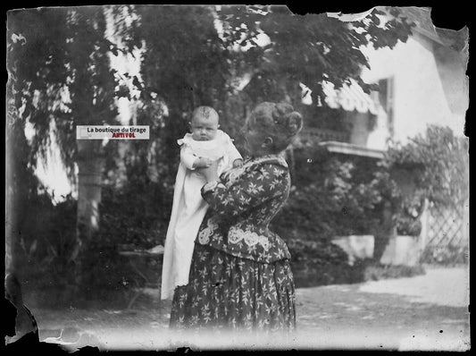 Plaque verre photo ancienne négatif noir et blanc 9x12 cm enfant vintage France