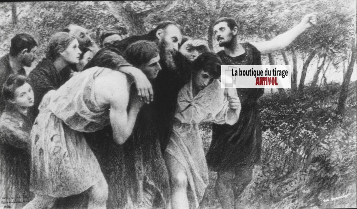 Luc, scène religieuse, dessin peinture plaque de verre, positif 8,5x10 cm