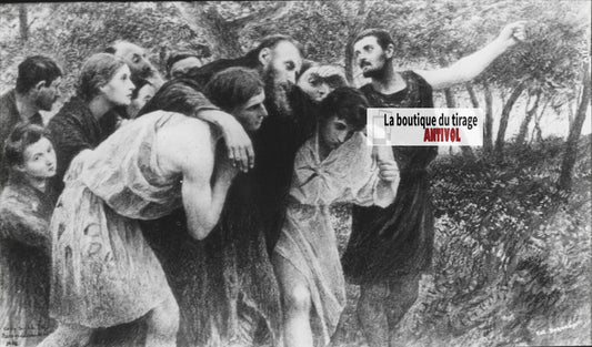 Luc, scène religieuse, dessin peinture plaque de verre, positif 8,5x10 cm