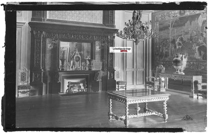 Plaque verre photo vintage, négatif noir & blanc 9x14 cm, château Pau, France
