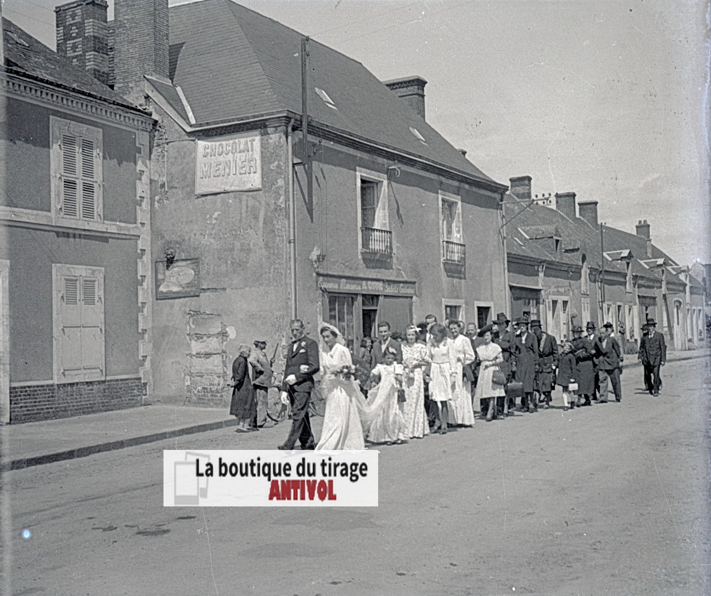 Mariage, village France, plaque verre, photo ancienne, négatif N&B 6x13 cm