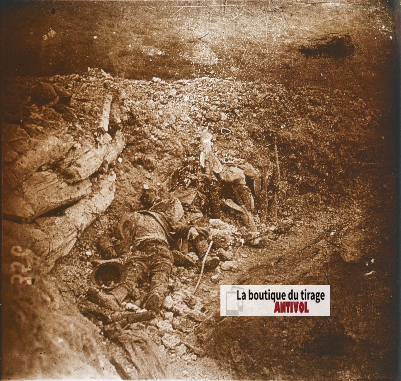 Côte 304, cadavres soldats, WW1, plaque verre, photo ancienne stéréo 6x13 cm