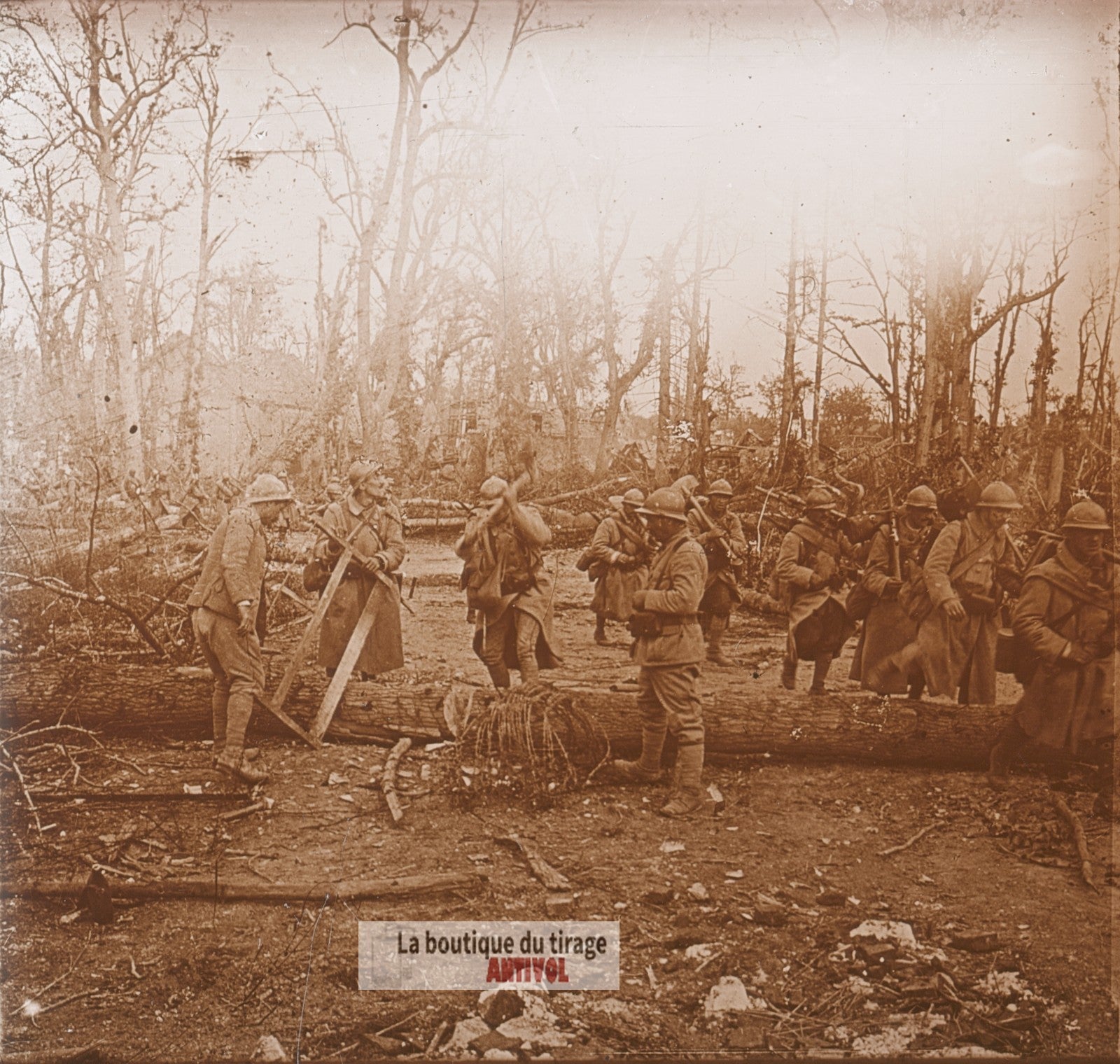 Bouillancourt, Montdidier, WW1, plaque verre photo ancienne stéréo 6x13 cm