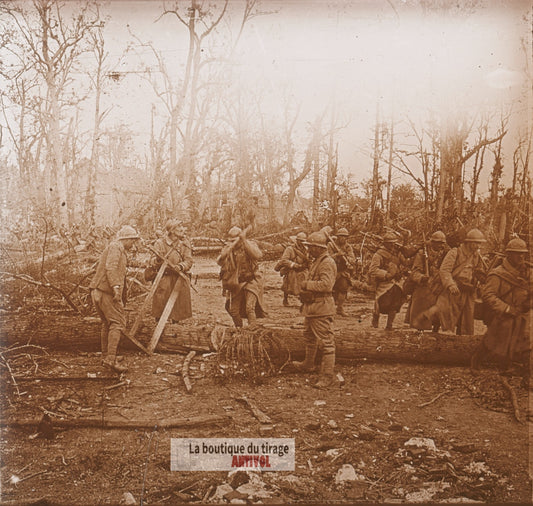 Bouillancourt, Montdidier, WW1, plaque verre photo ancienne stéréo 6x13 cm