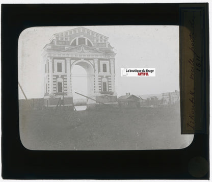 Irkoutsk, Russie, Arc, photo plaque verre, noir & blanc, positif 8,5x10 cm