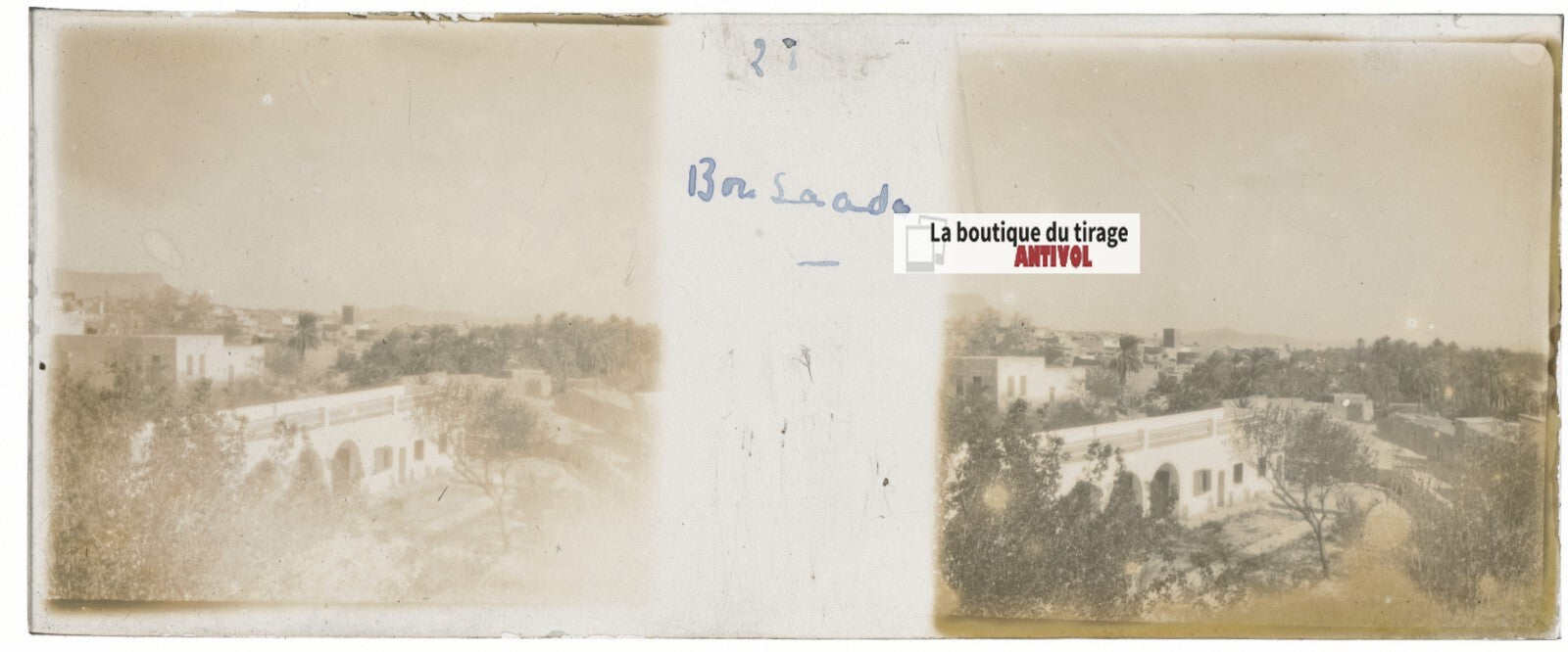 Bou Saâda, Algérie, Plaque verre stéréoscopie, positif noir & blanc 4,5x10,7 cm