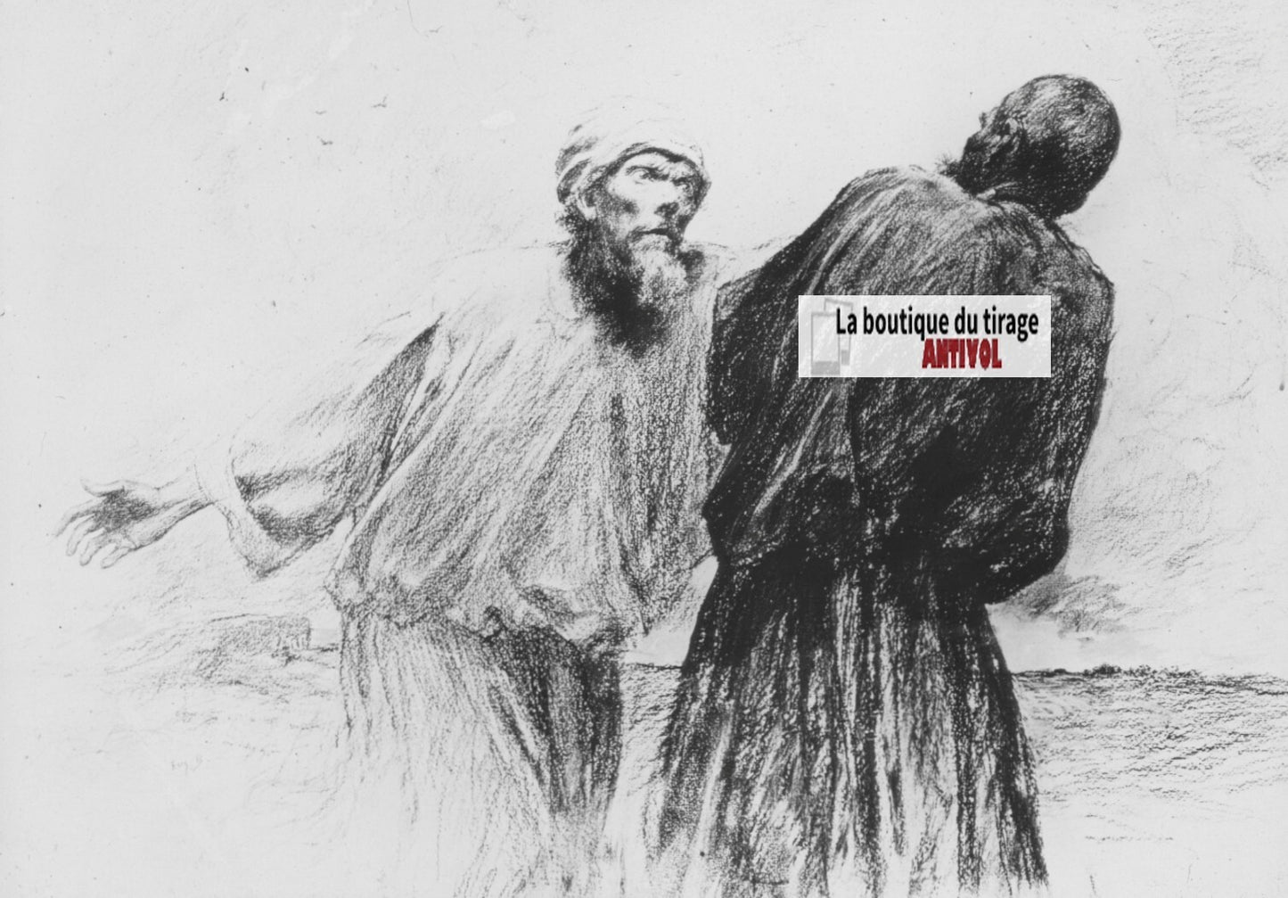 Matthieu, scène religieuse, dessin peinture plaque de verre, positif 8,5x10 cm