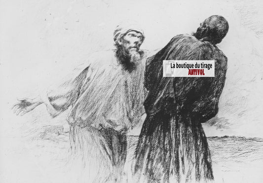 Matthieu, scène religieuse, dessin peinture plaque de verre, positif 8,5x10 cm