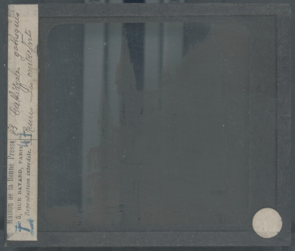 Cathédrale de Reims France, photo plaque verre, noir & blanc, positif 8,5x10 cm