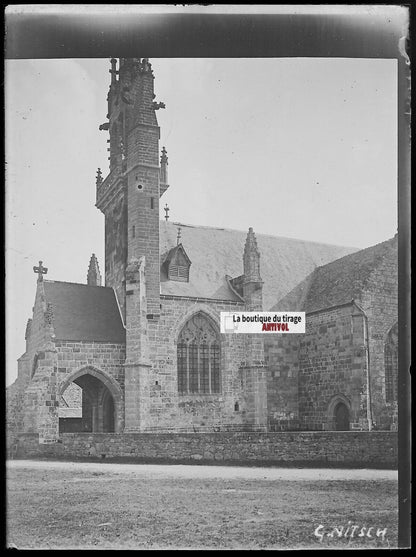 Église Saint-Ouen des Iffs, Plaque verre photo, négatif noir & blanc 9x12 cm