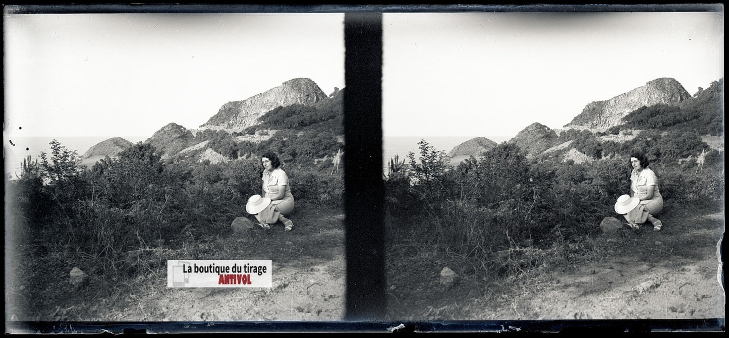 Algérie, Pointe de Cavallo, plaque verre, photo stéréo, négatif N&B 6x13 cm