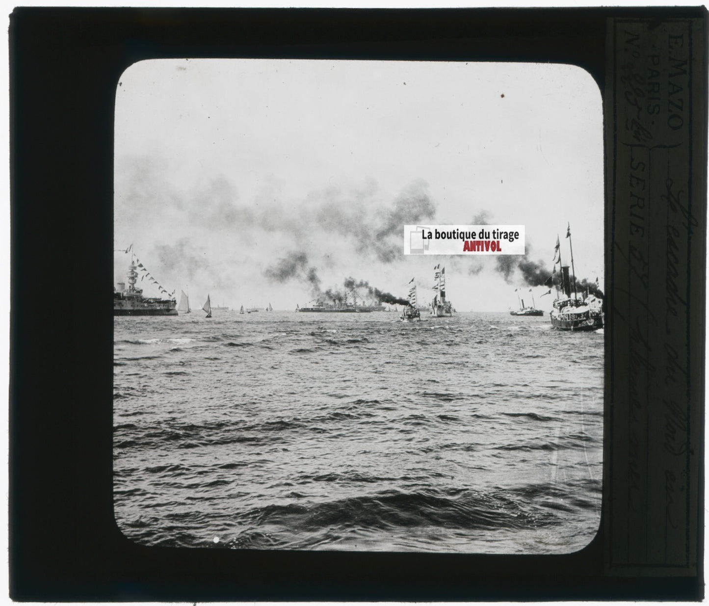Bateaux, Escadre du Nord, photo plaque verre, noir & blanc, positif 8,5x10 cm