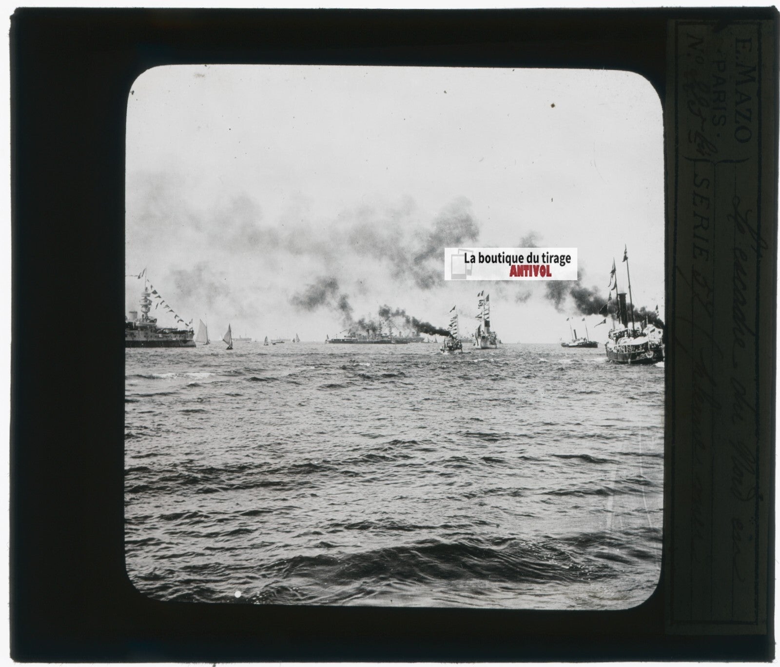 Bateaux, Escadre du Nord, photo plaque verre, noir & blanc, positif 8,5x10 cm