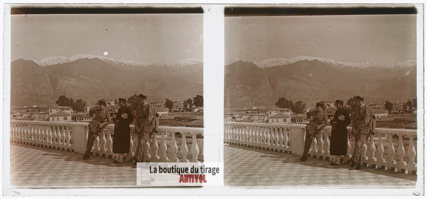 Militaires français, soldats, plaque de verre, photo ancienne stéréo 6x13 cm