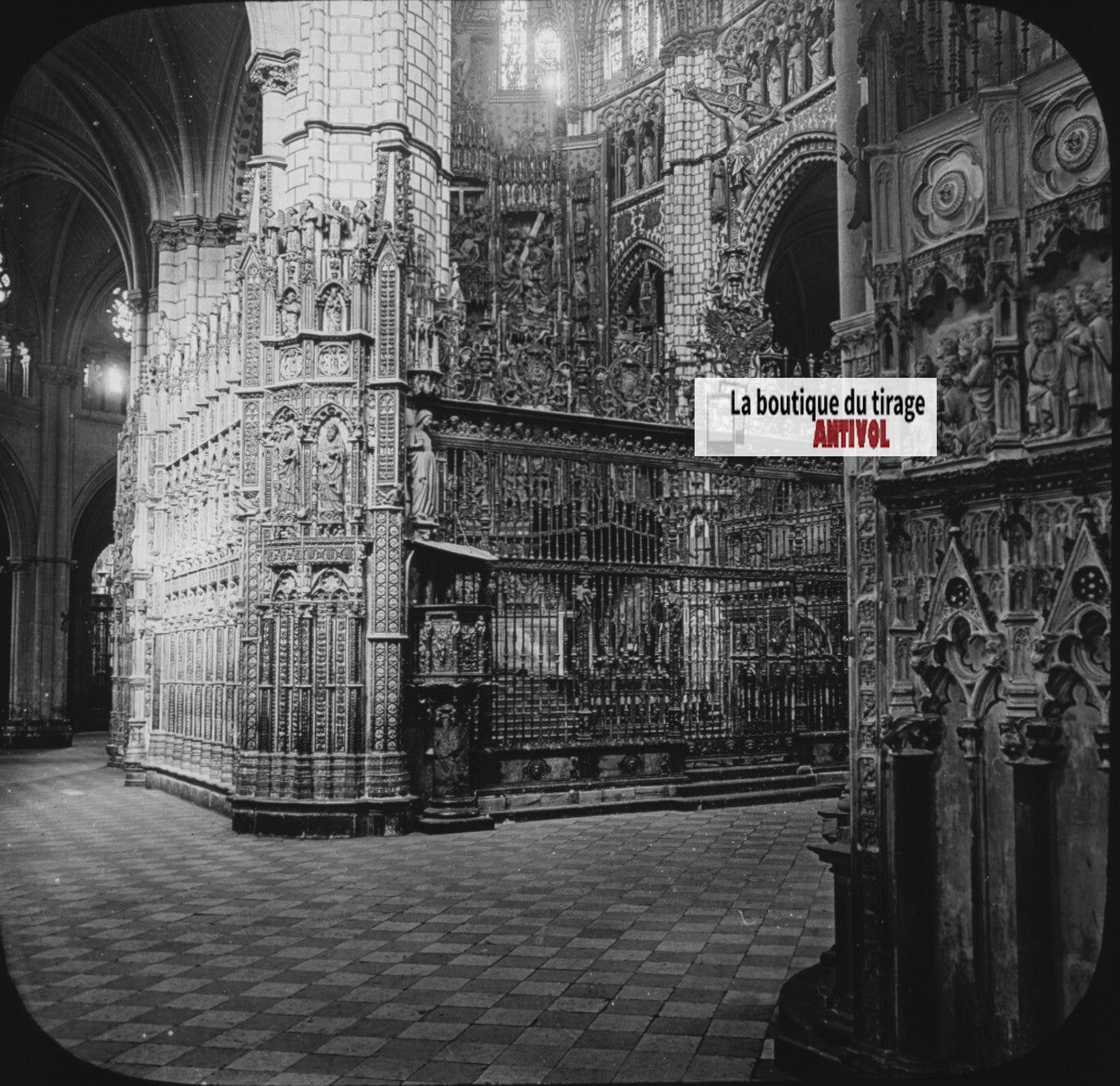 Cathédrale Sainte-Marie de Tolède, photo plaque de verre, positif 8,5x10 cm