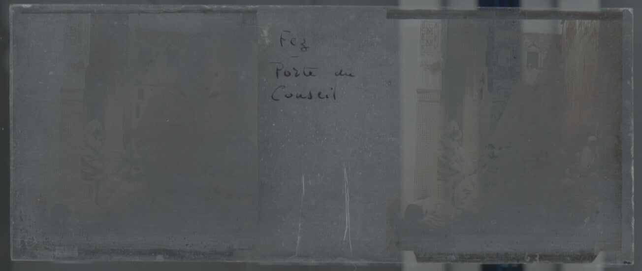 Fès, Maroc, Plaque verre stéréoscopie, positif sépia 4,5x10,7 cm