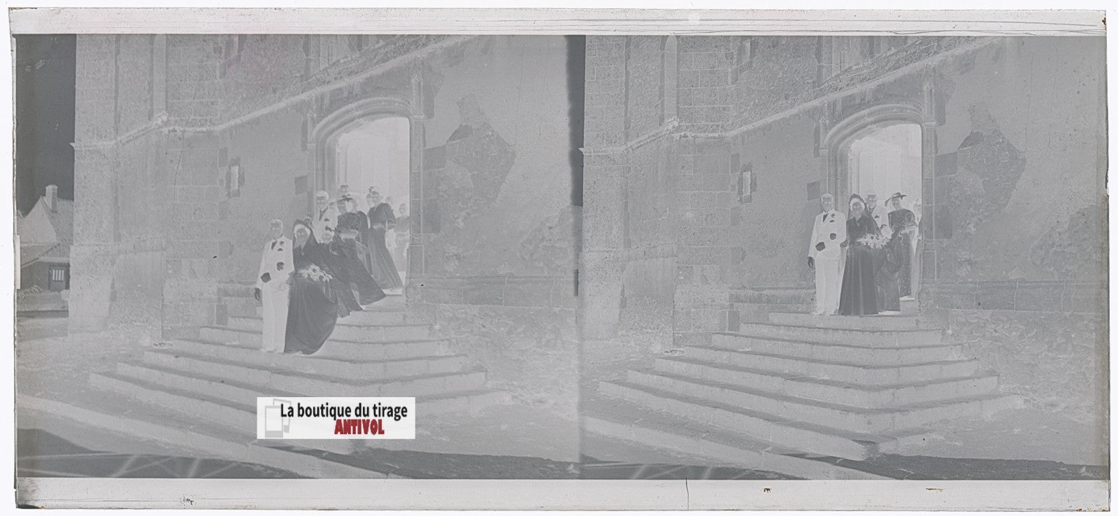 Mariage, village France, plaque verre, photo ancienne, négatif N&B 6x13 cm