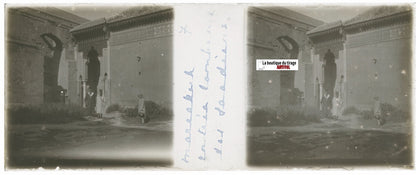 Tombeaux, Marrakech Maroc, Plaque verre stéréo, positif noir & blanc 4,5x10,7 cm