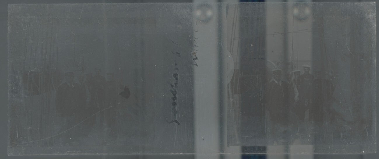 Voyage en bateau, Plaque verre stéréoscopie, positif noir & blanc 4,5x10,7 cm