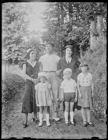 Plaque verre photo ancienne négatif noir et blanc 9x12 cm famille glass plate  