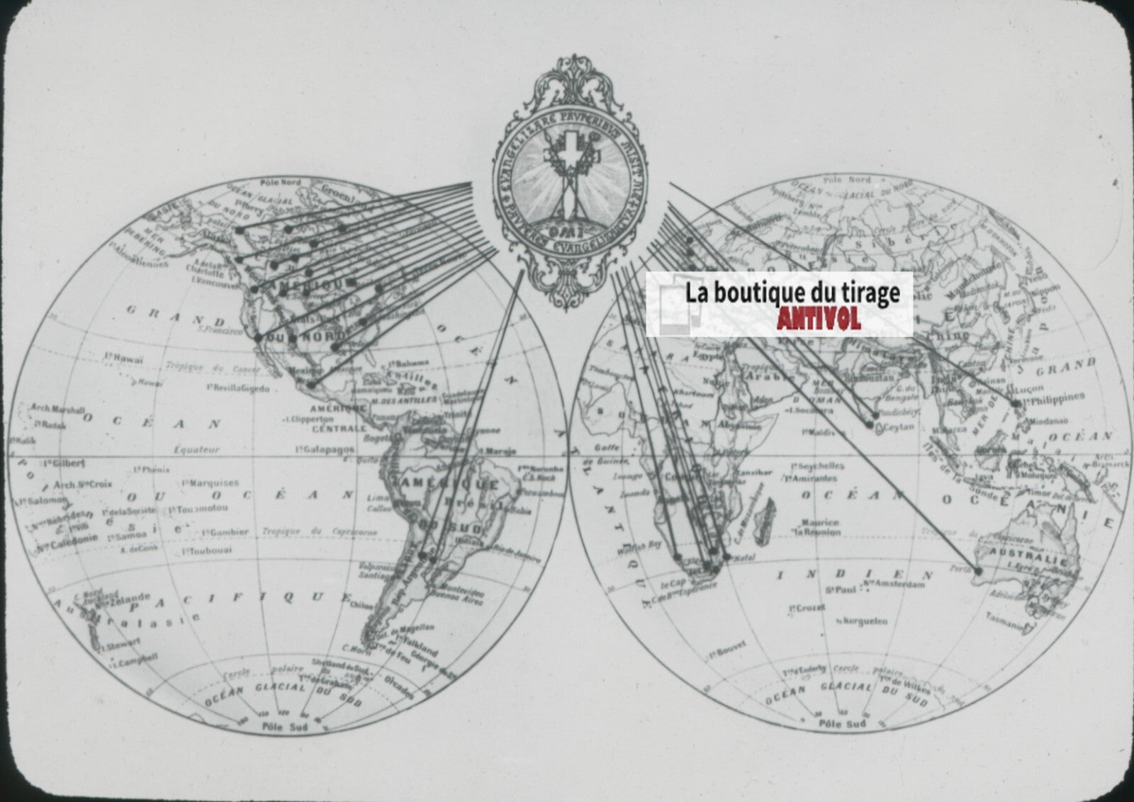 Carte missionnaire, photo plaque verre, noir & blanc, positif 8,5x10 cm