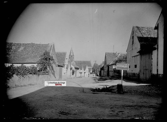 Plaque verre photo ancienne négatif noir et blanc 13x18 cm Reutenbourg village