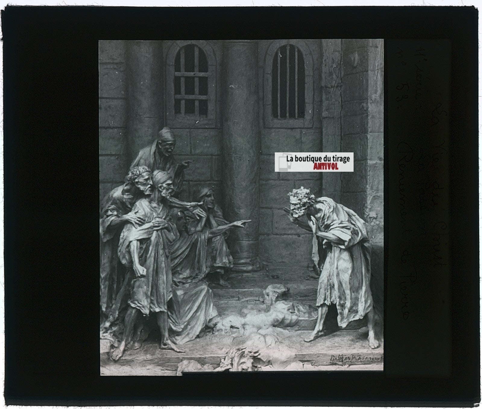 Le reniement de Pierre, photo plaque verre, noir & blanc, positif 8,5x10 cm