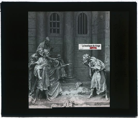 Le reniement de Pierre, photo plaque verre, noir & blanc, positif 8,5x10 cm