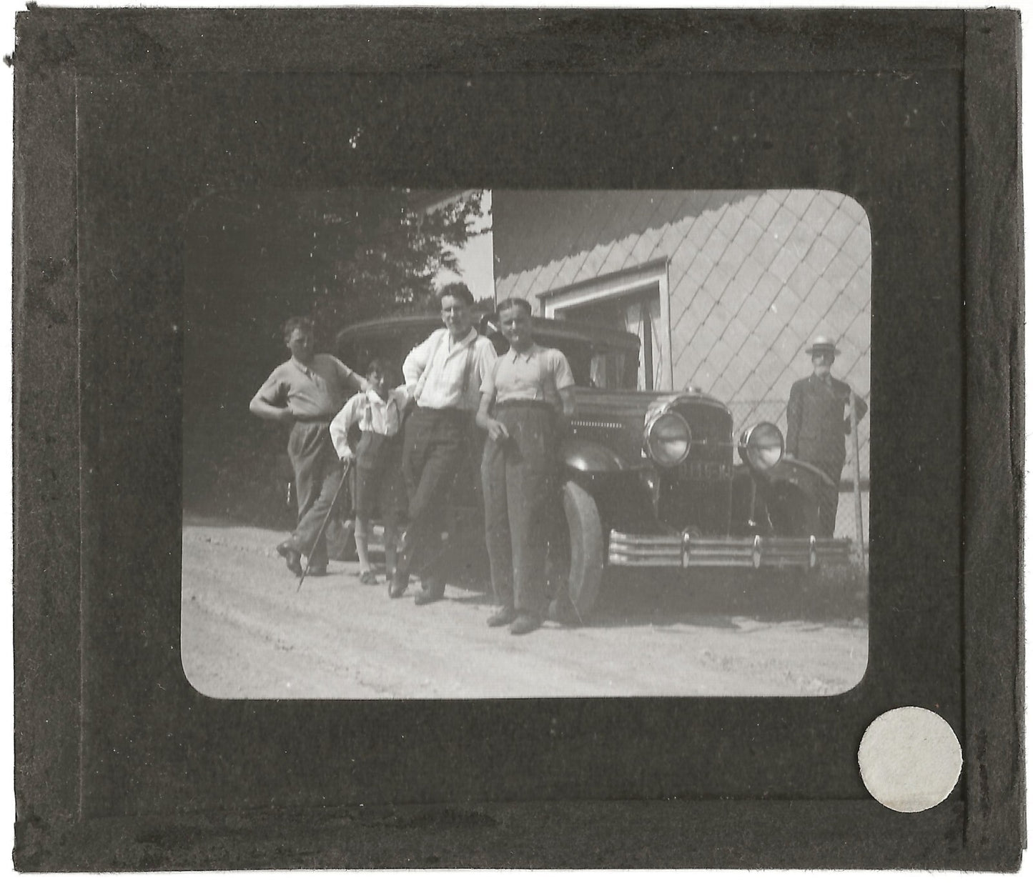 Vieille voiture, hommes, photo ancienne plaque de verre, positif 8,5x10 cm