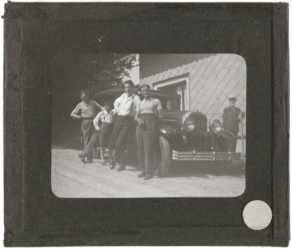 Vieille voiture, hommes, photo ancienne plaque de verre, positif 8,5x10 cm
