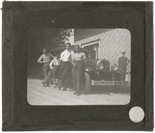 Vieille voiture, hommes, photo ancienne plaque de verre, positif 8,5x10 cm