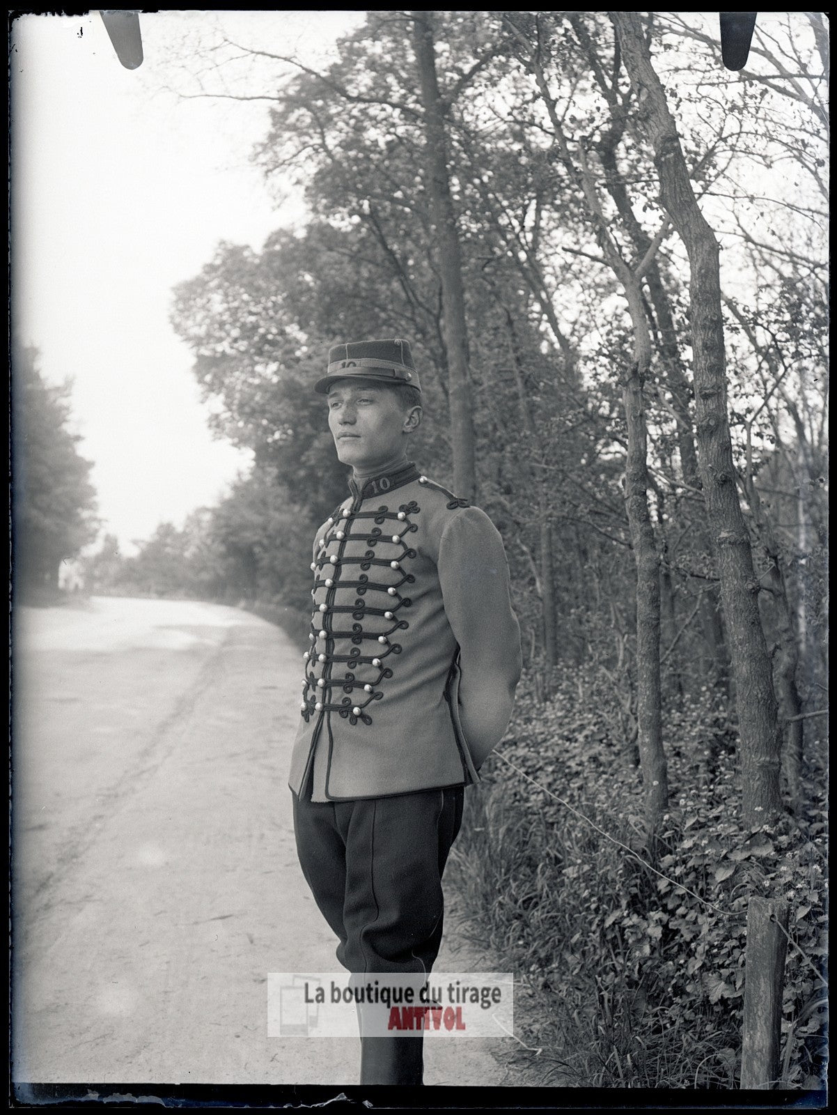 Officier 10ᵉ régiment Hussard, plaque verre, photo ancienne, négatif 9x12 cm