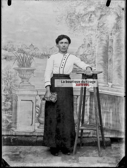 Plaque verre photo ancienne négatif noir et blanc 9x12 cm femme glass plate  