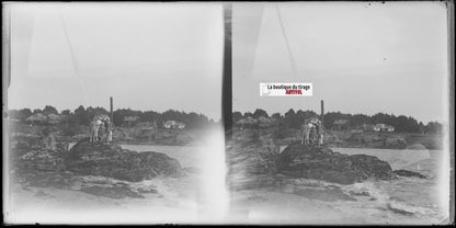 Bretagne, promenade, stéréoscopie, photo ancienne plaque verre, négatif 9x18 cm