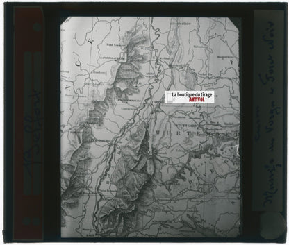 Carte région de Belfort, photo plaque verre, noir & blanc, positif 8,5x10 cm