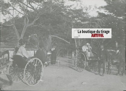 Asie, Japon, Rickshaws, photo plaque verre, noir & blanc, positif 8,5x10 cm