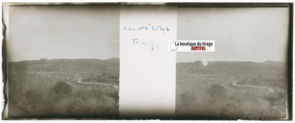 Paysage, Fès, Maroc, Plaque verre stéréo, positif noir & blanc 4,5x10,7 cm