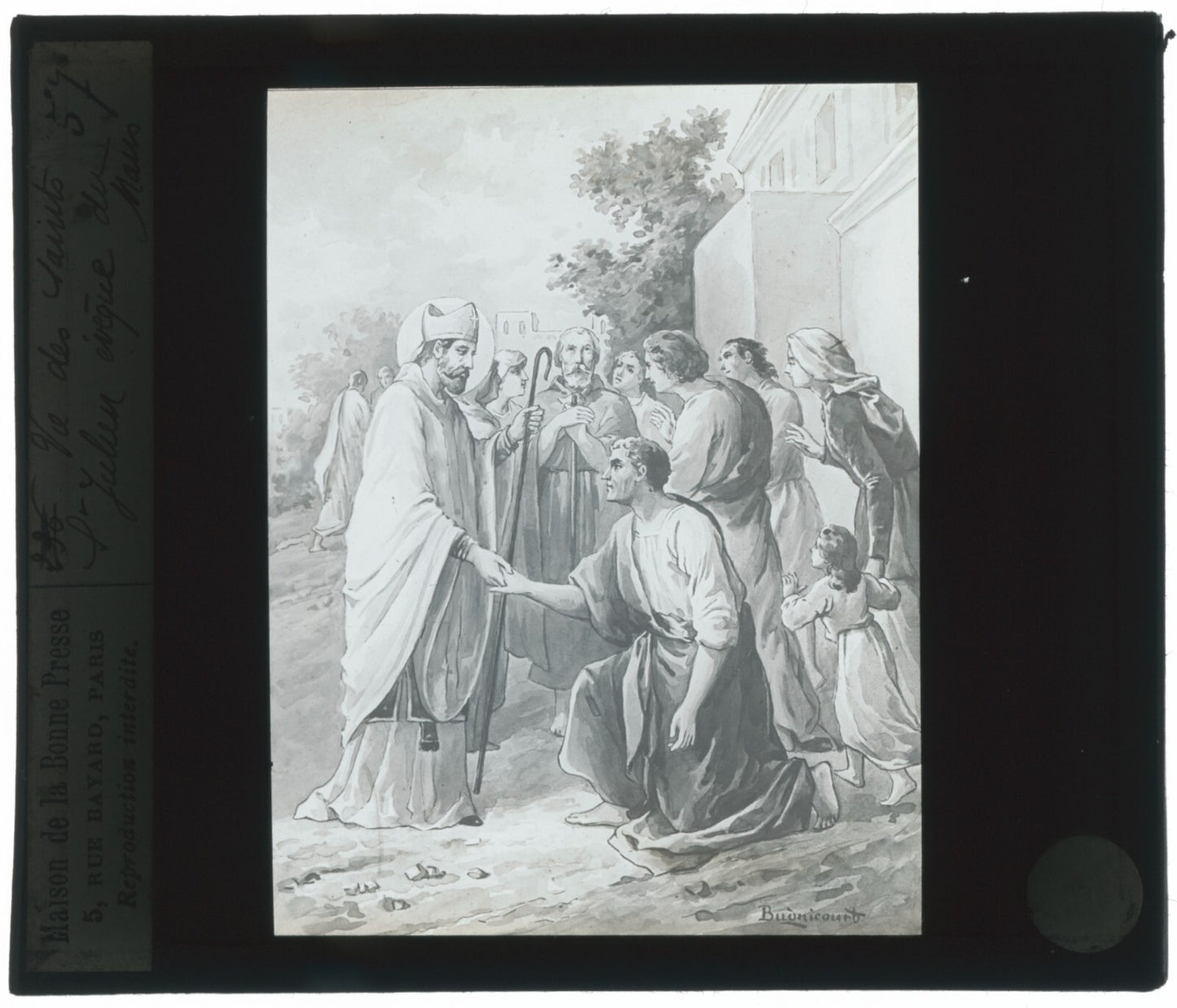 Saint Julien du Mans, dessin peinture, photo plaque verre, positif 8,5x10 cm