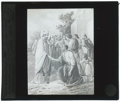 Saint Julien du Mans, dessin peinture, photo plaque verre, positif 8,5x10 cm