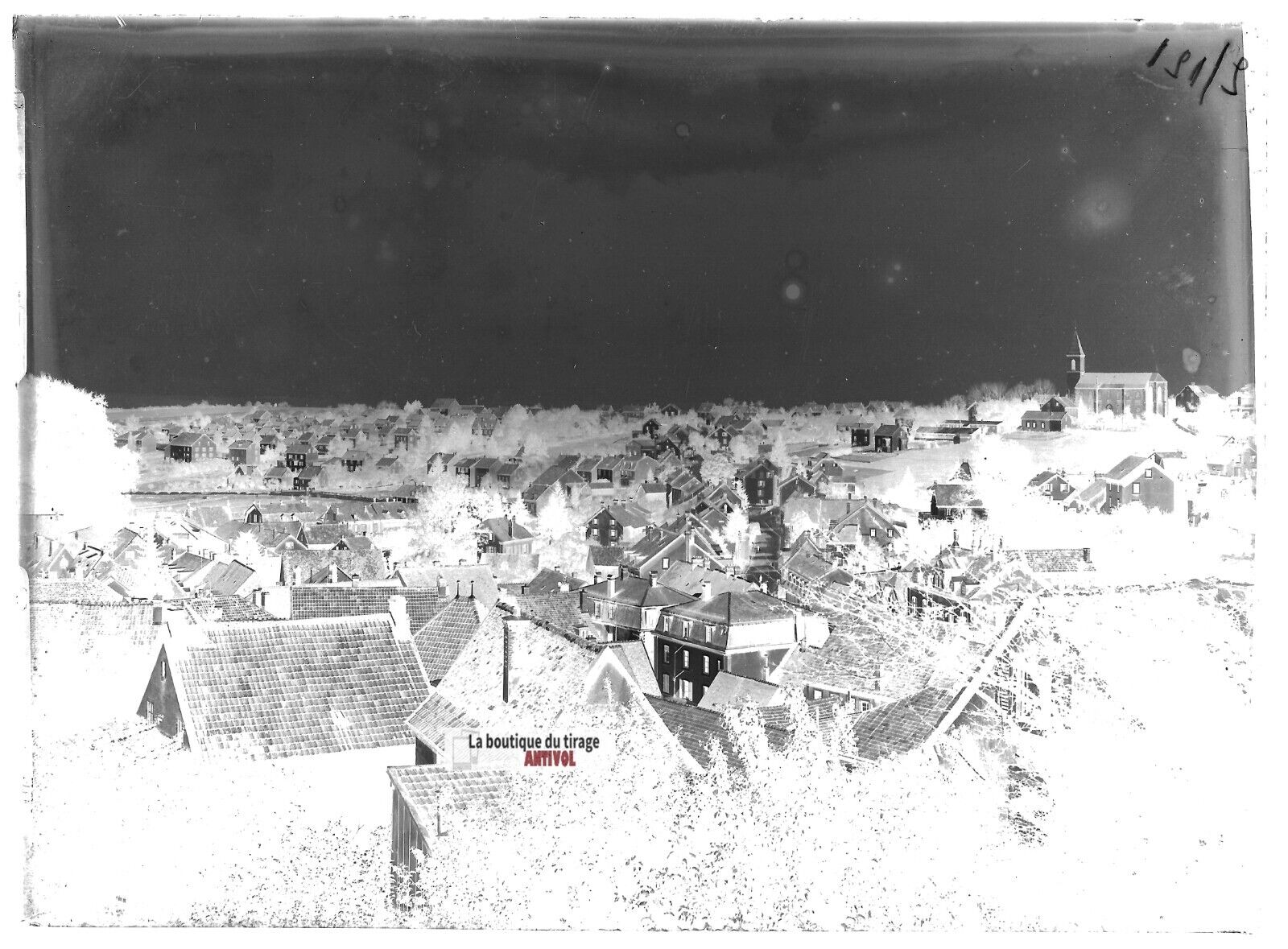 Plaque verre photo ancienne négatif noir et blanc 13x18cm Beaucourt village rue