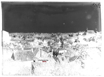 Plaque verre photo ancienne négatif noir et blanc 13x18cm Beaucourt village rue