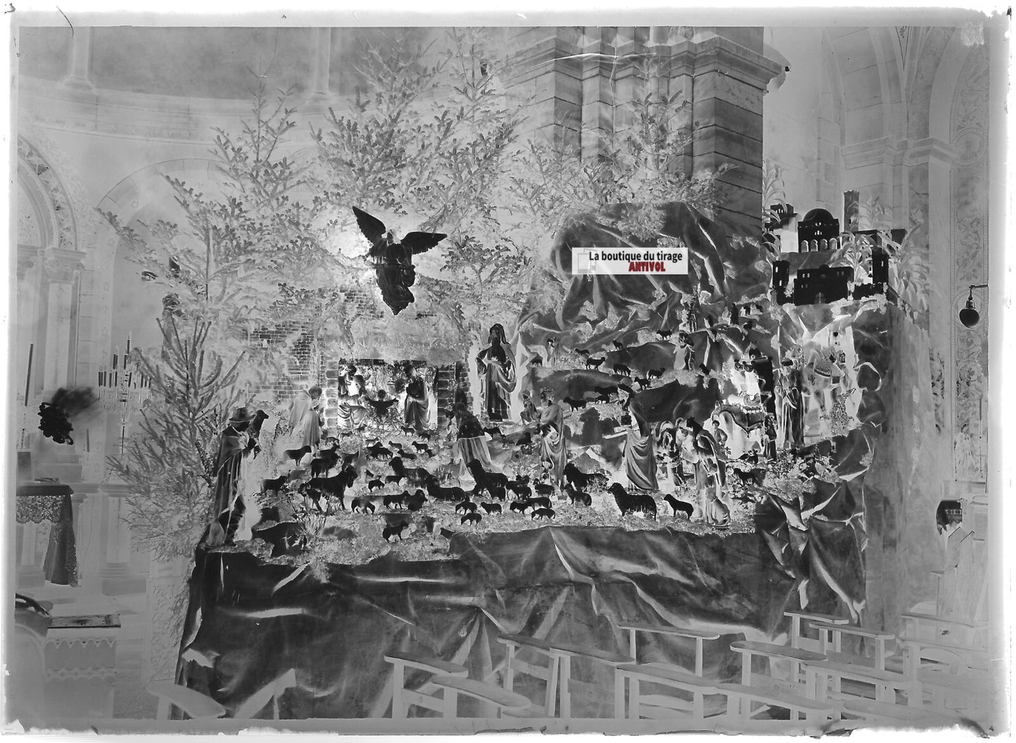 Plaque verre photo ancienne négatif noir et blanc 13x18 cm Strasbourg crèche