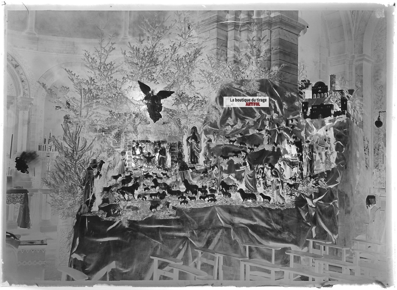 Plaque verre photo ancienne négatif noir et blanc 13x18 cm Strasbourg crèche