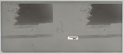 Vélo, château, Plaque verre photo stéréo, négatif noir & blanc 4,5x10,7 cm