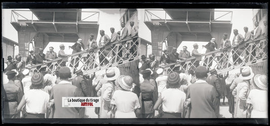 Algérie, bateau, plaque verre, photo stéréo, négatif noir & blanc 6x13 cm