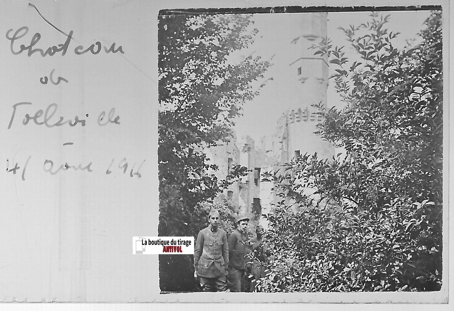 Château de Folleville, Plaque verre stéréo, positif noir & blanc 4,5x10,7 cm